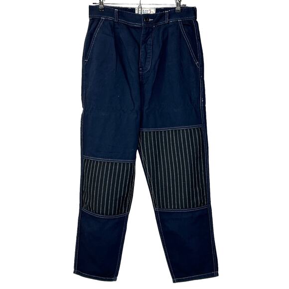 Sandrine Rose French Worker Patchwork Wide Leg Cotton Linen Pants Blue 24 NWT - Picture 3 of 9